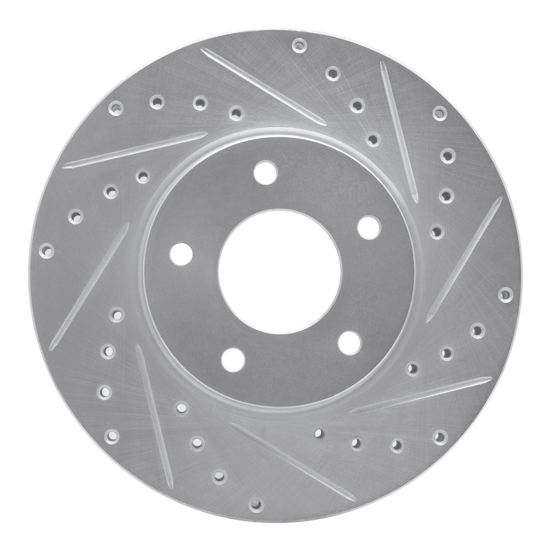 Jaguar XK8 Brake Rotor (1) - Front Right - R1 Concepts - Drilled & Slotted - Silver - `97-`03